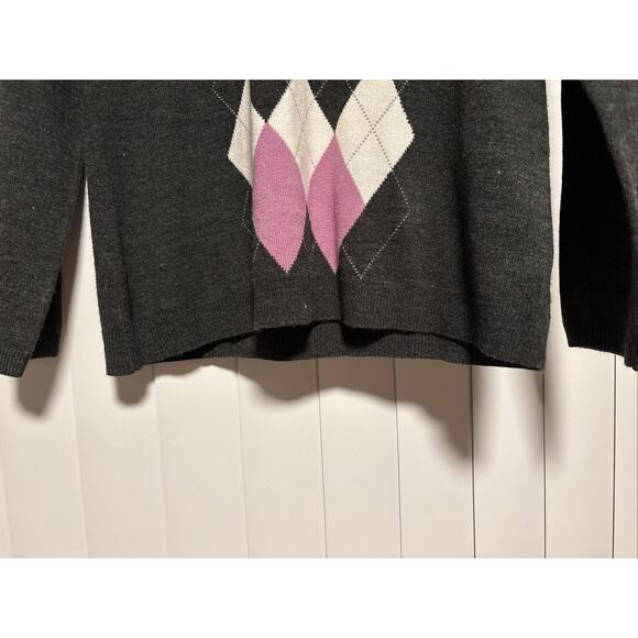 Croft & Barrow Diamond Print Pullover Cardigan Sweater Gray Pink Size M - Picture 7 of 8